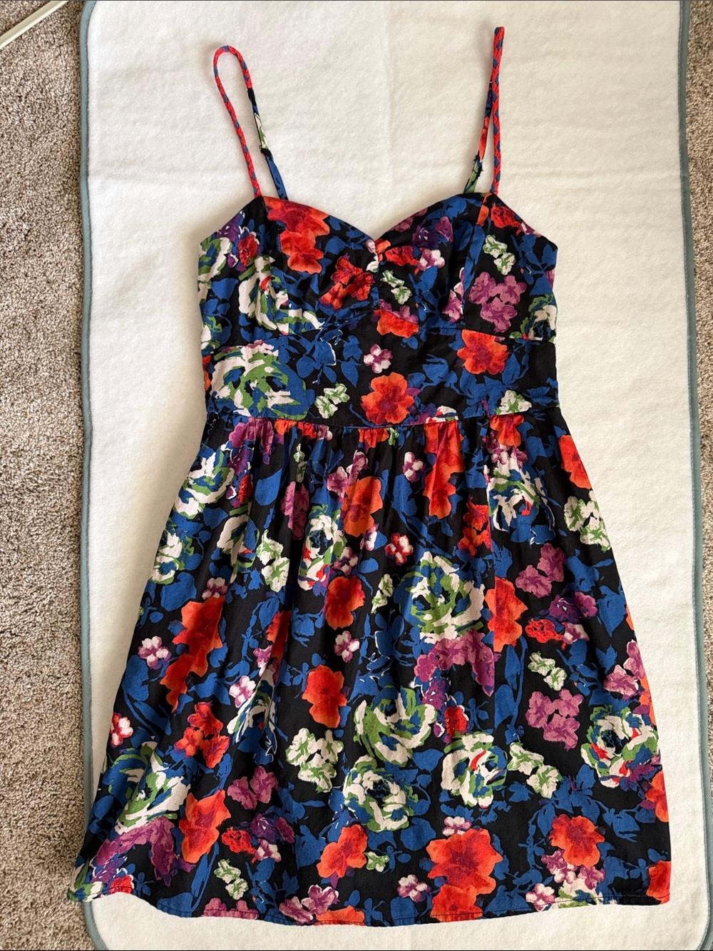 Xhilaration Navy Floral Spaghetti-Strap Mini Dress with hidden side pockets